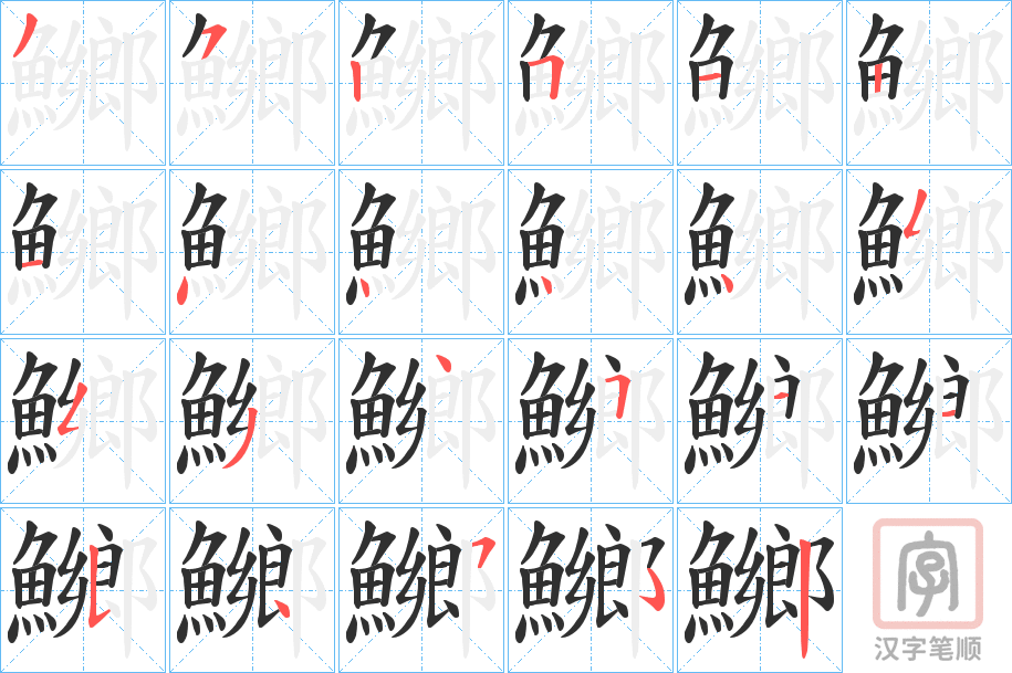 《鱜》的笔顺分步演示（一笔一画写字）
