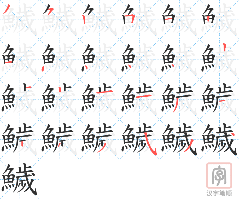 《鱥》的笔顺分步演示（一笔一画写字）