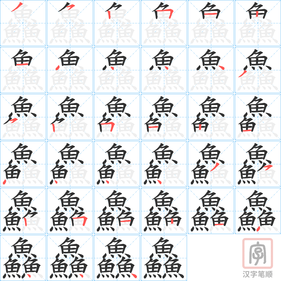《鱻》的笔顺分步演示（一笔一画写字）