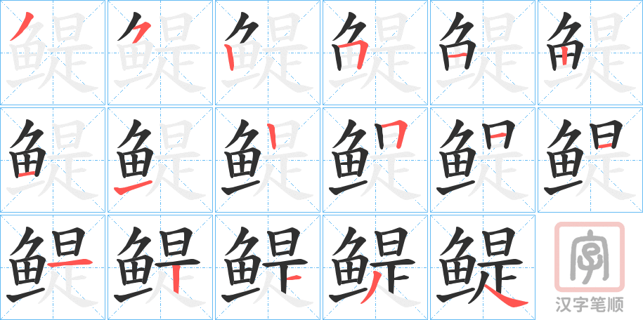 《鳀》的笔顺分步演示（一笔一画写字）