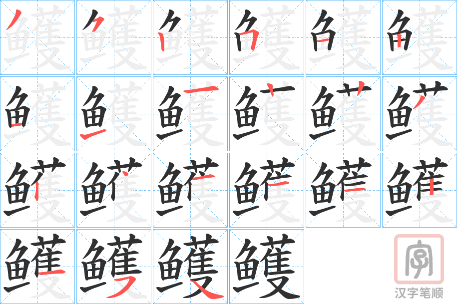 《鳠》的笔顺分步演示（一笔一画写字）