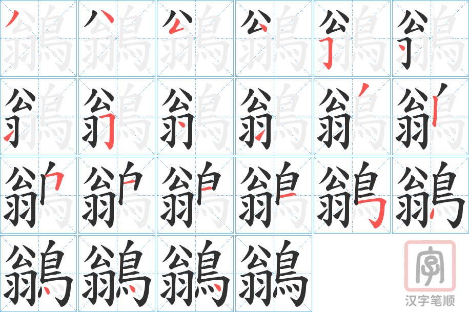 《鶲》的笔顺分步演示（一笔一画写字）