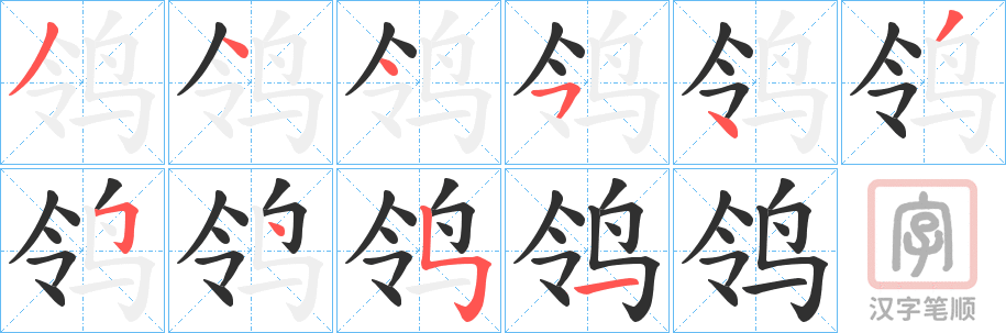 《鸰》的笔顺分步演示（一笔一画写字）